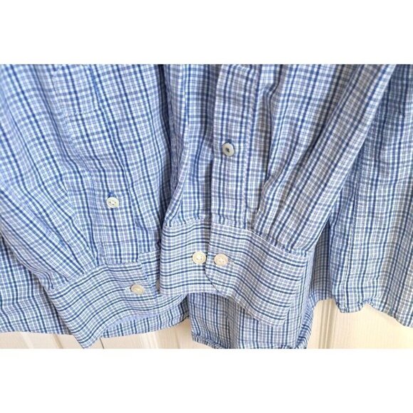 Izod Men's XL Cotton Long Sleeve Blue Plaid Button Down Shirt Button Cuff - Picture 7 of 9